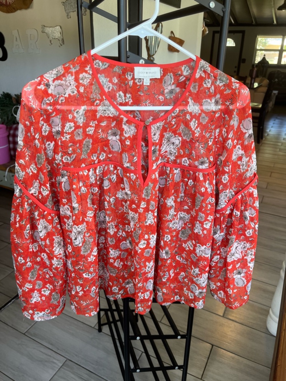 Lucky Brand Red Floral Peasant Tunic